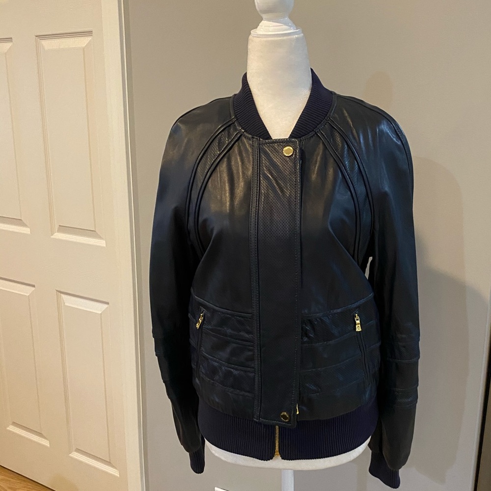 Tory Burch navy Liesel leather jacket